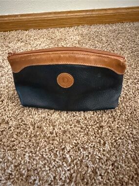 Dior Navy and Tan Leather Trim Cosmetic Pouch